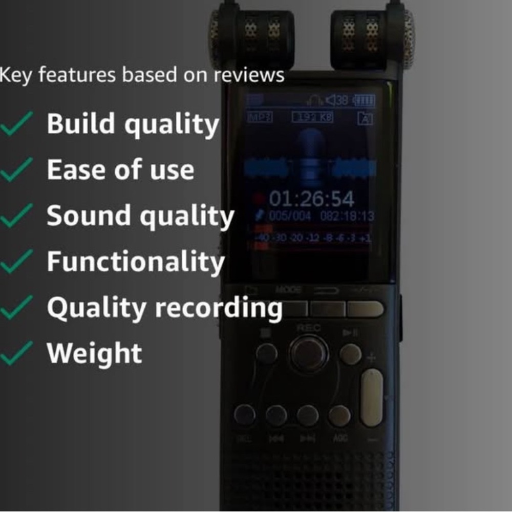 Vibe Black Digital Voice Recorder with Dual Microphones and LCD Screen - Picture 2 of 4